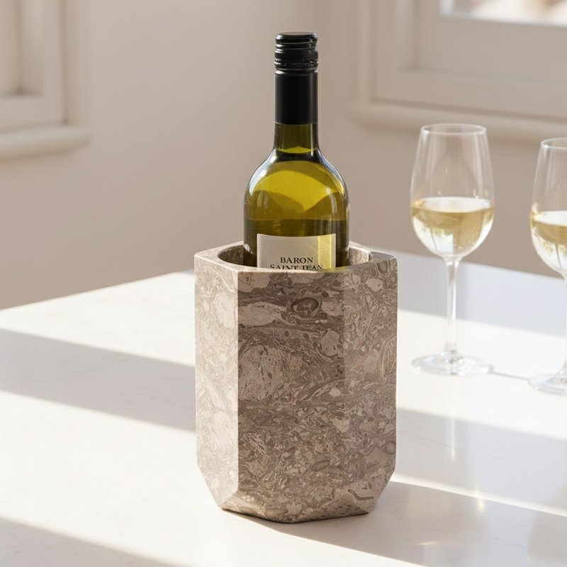 Radicaln Marble Wine Chiller Bucket 6.5 Inch Oceanic 750ml Wine Bottle Cooler & Champagne Chiller, Ice-Free Wine Cooler for Bar Cart, Kitchen Decor, Gift for Wine Lovers, Wedding & Housewarming Gift