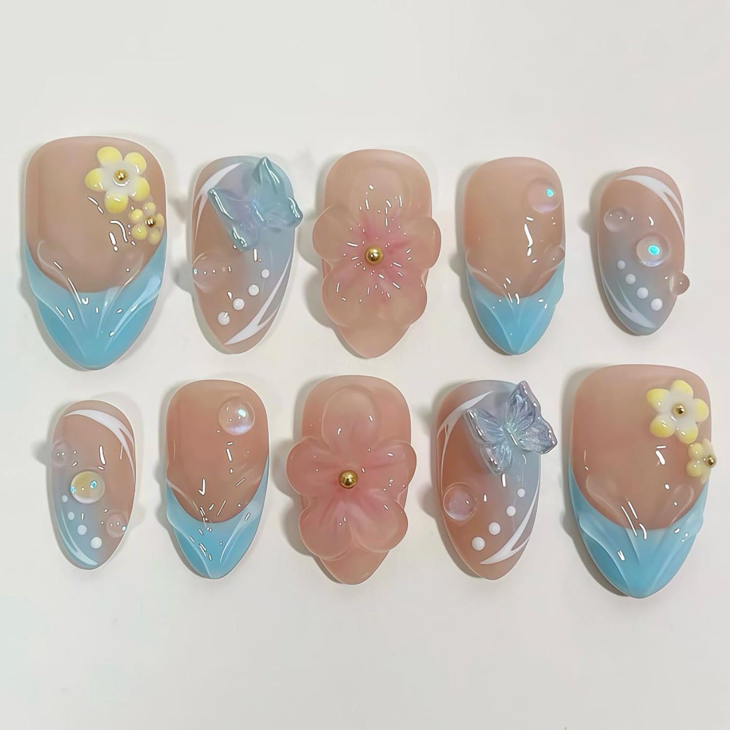 30Pcs 4th of July Press-On Nails - Medium Almond Patriotic Acrylic Nails | Red, Blue & White Designs