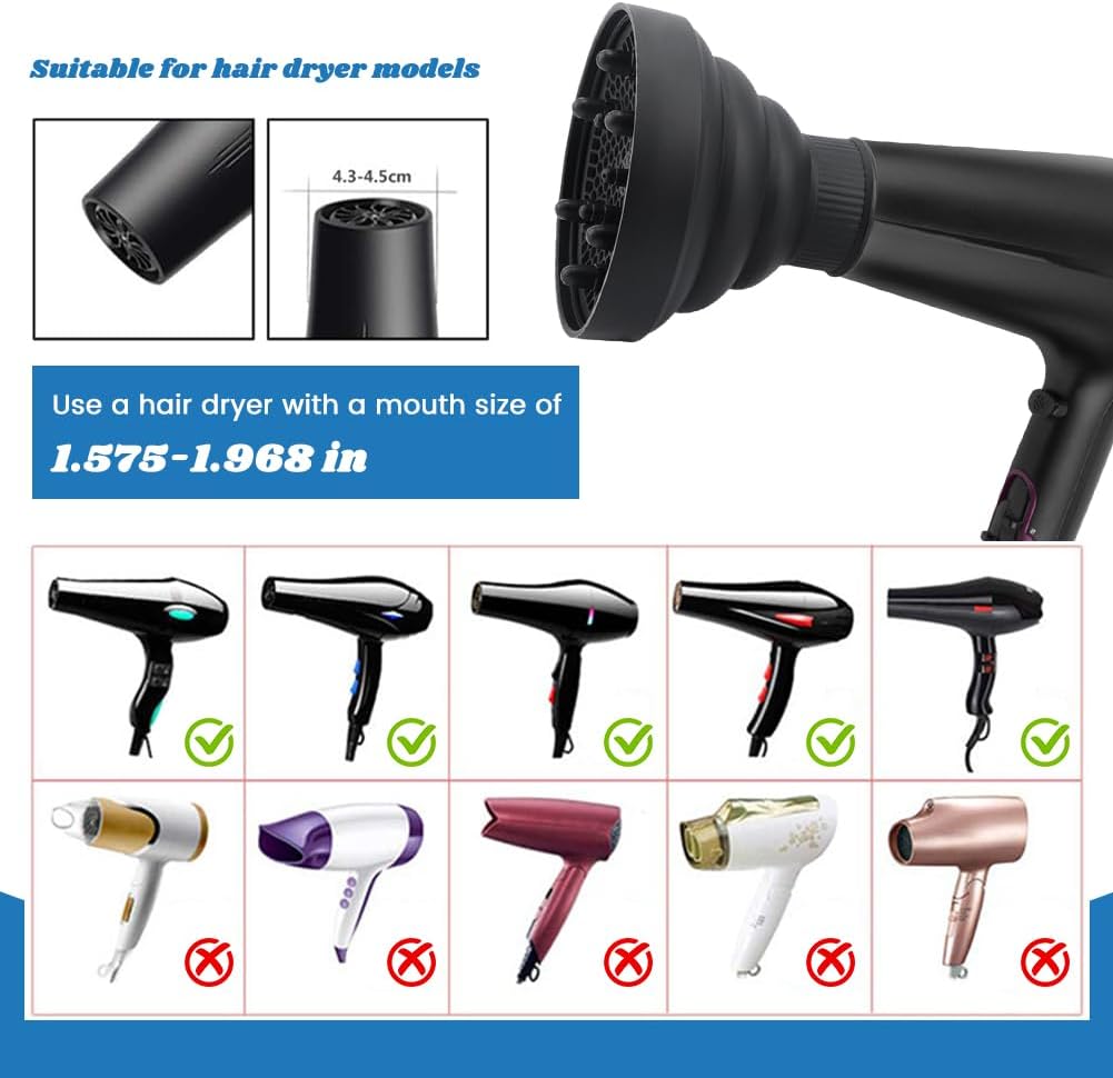 Collapsible Hair Dryer Diffuser - Portable Attachment for Thick Hair | Travel-Friendly Design (Black)