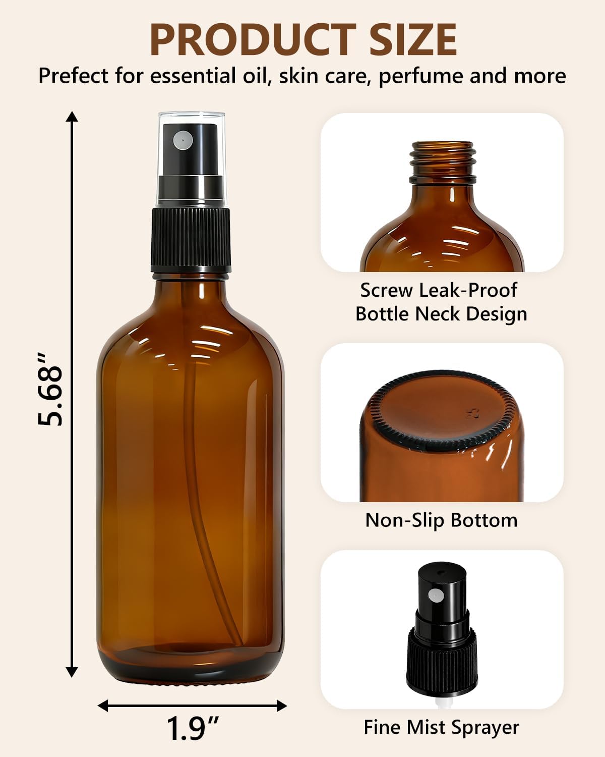 Amber Glass Spray Bottles - 35 Pack 4oz Fine Mist Refillable Containers for Essential Oils, Hair, Travel, Cleaning | Mini Size