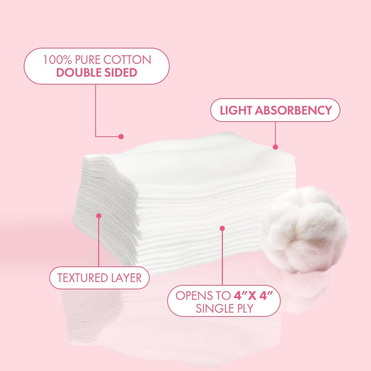 Intrinsics Petite Silken 2x2 Facial Wipes - 200 Count Lint-Free Cotton Pads for Makeup Removal & Toner