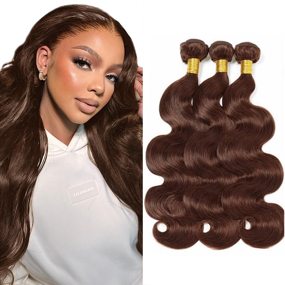 #4 Chocolate Brown Bundles Human Hair Body Wave Bundles 18 18 18 Inch Body Wave Bundles Unprocessed Brazilian Virgin Hair Deals Quick Weave Hair Extensions 3 Bundle 50 Gram Per Bundle