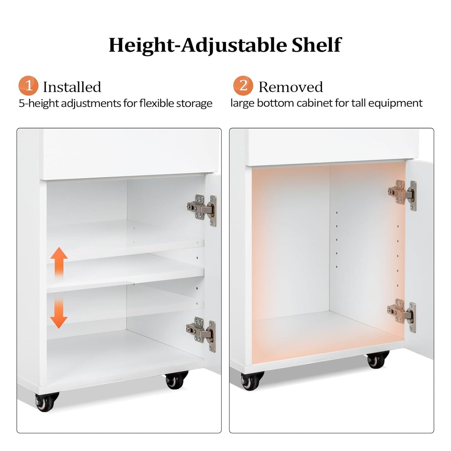 OmySalon Salon Trolley with Wheels - Portable Hair Stylist Cart with 2 Drawers & Storage Cabinet | White