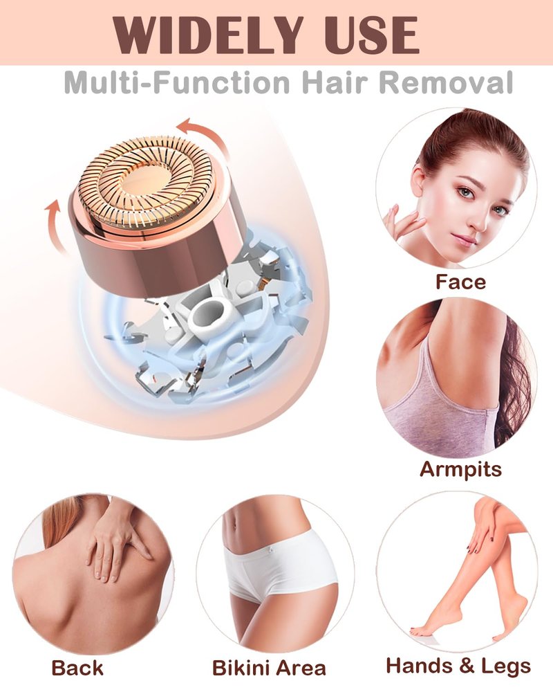 Electric Facial Hair Remover for Women - Face Hair Removal Epilators - Lady Facial Hair Shaver Rechargeable Painless for Face Upper Lips Peach Fuzz Chin Armpit Bikini Line Legs and Body (Blue)