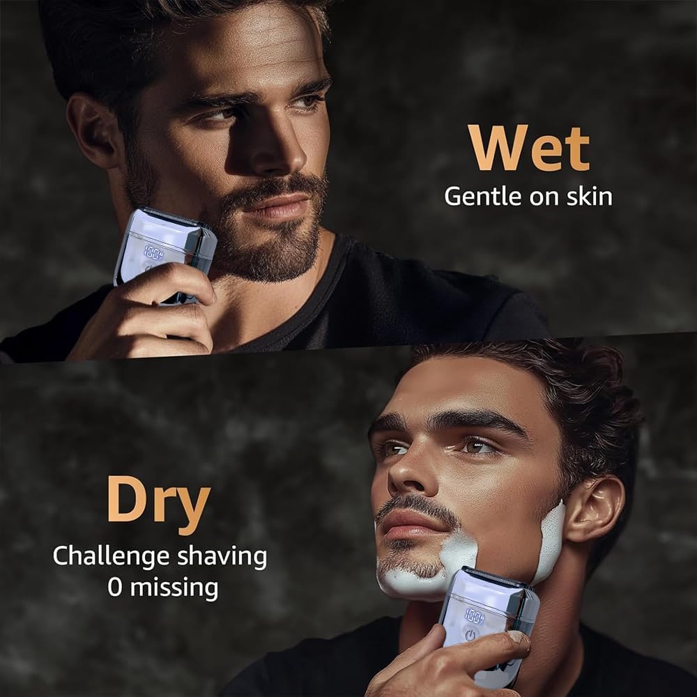 Electric Foil Shavers for Men - 5 Floating Blades Mini Electric Razor for Beard, Big LED Display, 2 Gears Adjustable Face Razor IPX7 Waterproof for Travel & Home, USB-C Wet Dry Cordless Mens Shaver
