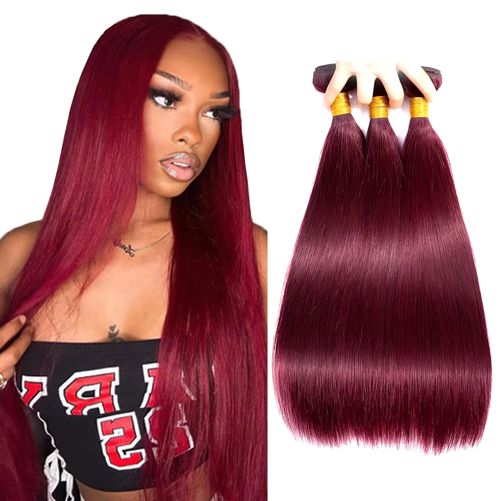 Burgundy Bundles Human Hair Red Bundles 16 18 20 inch 99j Straight Human Hair Bundle Burgundy Straight Bundle 150g