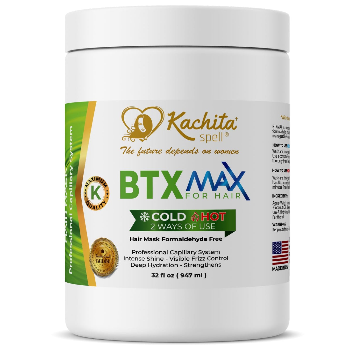 Kachita Spell BTXMAX Deep Conditioning Hair Mask for Dry & Damaged Hair, Keratin & Argan Oil Treatment for Hydration, Frizz Control & Softness, Sulfate Free & Paraben Free, 32oz