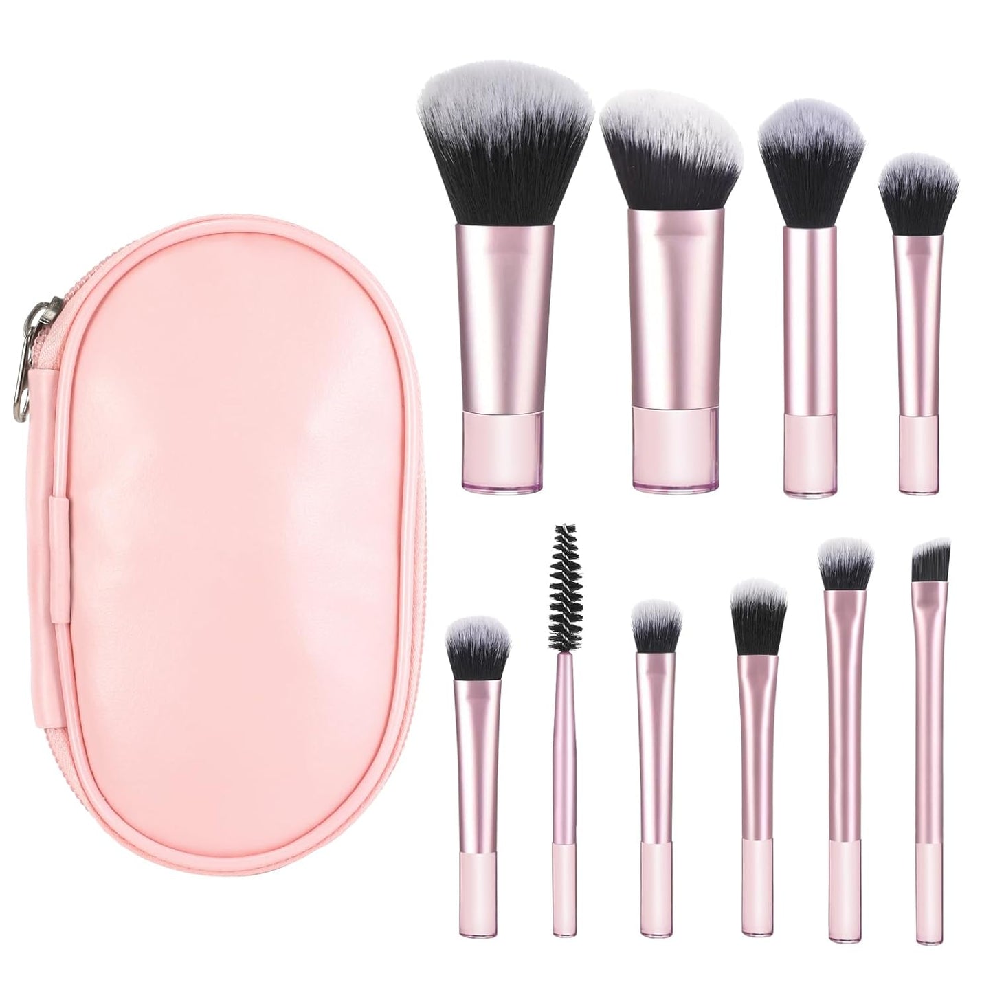 Travel Makeup Brushes Set - 10 Pcs Mini Portable Cosmetic Brushes with Pouch | Ideal for Women & Girls