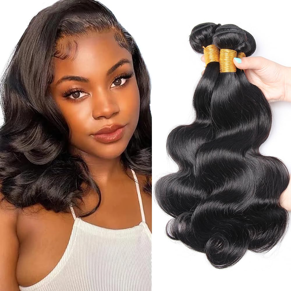 Body Wave Bundles Human Hair 1B Body Wave 3 Bundles Natural Black Brazilian Remy Human Hair Weave Bundle 12 14 16 inch