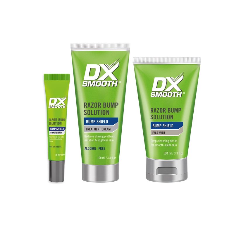 DX Smooth Bump Shield Combo Set for Men | Razor Bumps & Ingrown Hair Prevention Kit | Face Wash, Intensive Serum, Daily Moisturiser | Vegan, Cruelty-Free