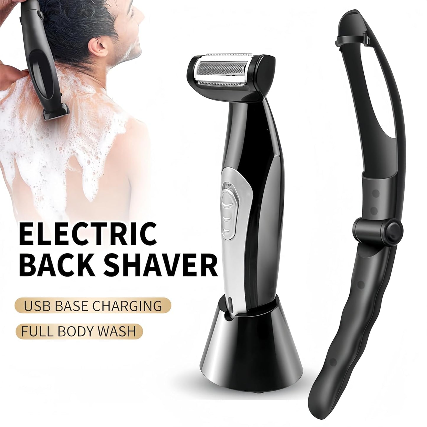 Multi Fuctional Chest Back Shavers for Men, Wet Dry Use Back Extreme Reach Removable Handle Shavers