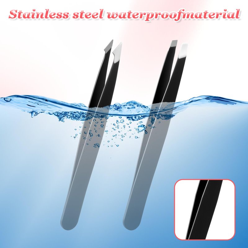 12 Pcs Tweezers Bulk, Stainless Steel Eyebrow Tweezers Slanted Tip Precision Tweezer for Facial Hair Ingrown Hair Blackhead Splinter Removal and Lash Extension for Men Women (Black)