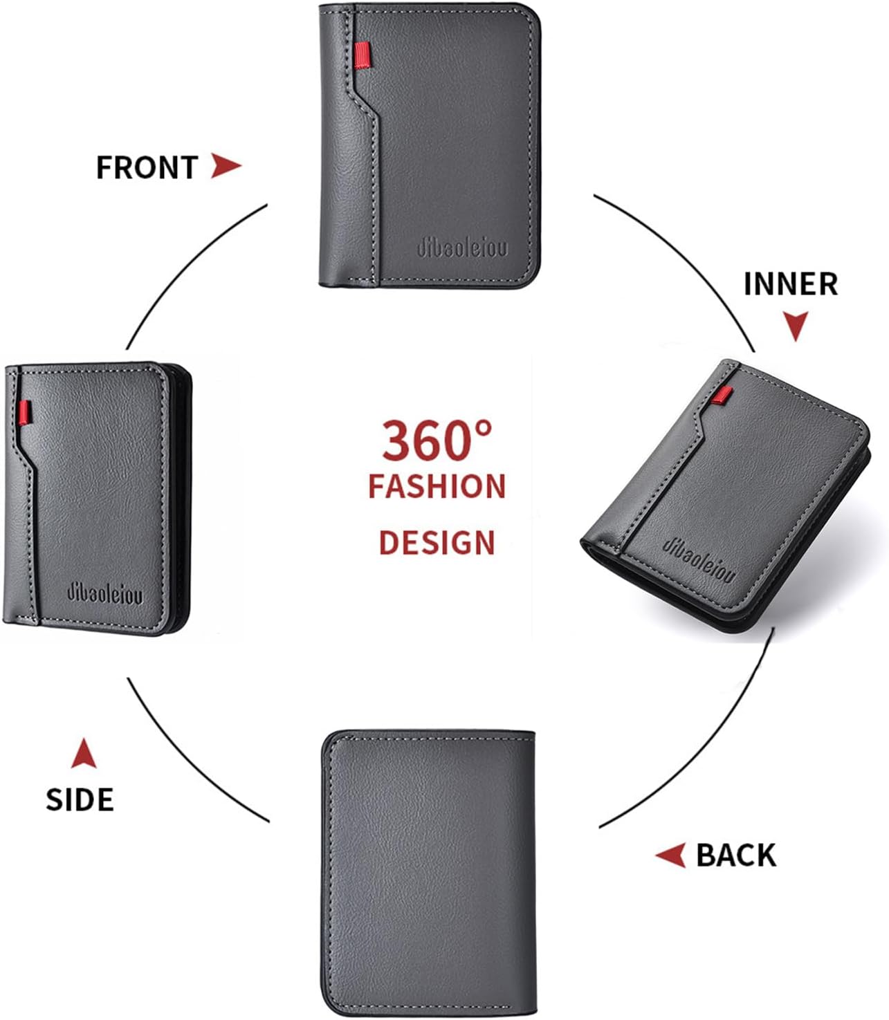 Slim Wallet for Men - Vertical Bifold PU Leather Wallet with Zipper Coin Pocket | Gray Card & Cash Holder