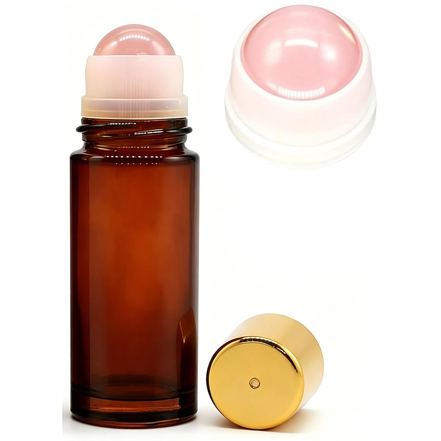 Rose Quartz Roller Ball Bottle for Oils - 50ml Refillable Empty Amber Glass Roller Bottles, Roll On Bottles for Essential Oils and Organic Castor Oil (Rose Quartz Roller Bottle)