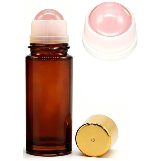 Rose Quartz Roller Ball Bottle for Oils - 50ml Refillable Empty Amber Glass Roller Bottles, Roll On Bottles for Essential Oils and Organic Castor Oil (Rose Quartz Roller Bottle)
