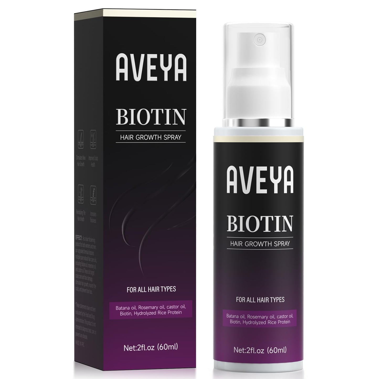 AVEYA Hair Growth Serum, for Women & Men infused with Rosemary Oil,Batana Oil&Biotin for Scalp – Strengthens,Thickens&Accelerates Hair Care - Non-Greasy,Helps Prevent Hair Thinning & Hair Loss – 60ml