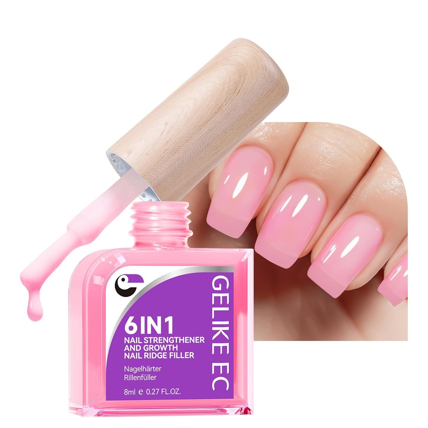 Nail Polish Strengthener & Growth Treatment - Extra Strong Gelike Natural Hardener for Damaged Nails | Long-Lasting Repair