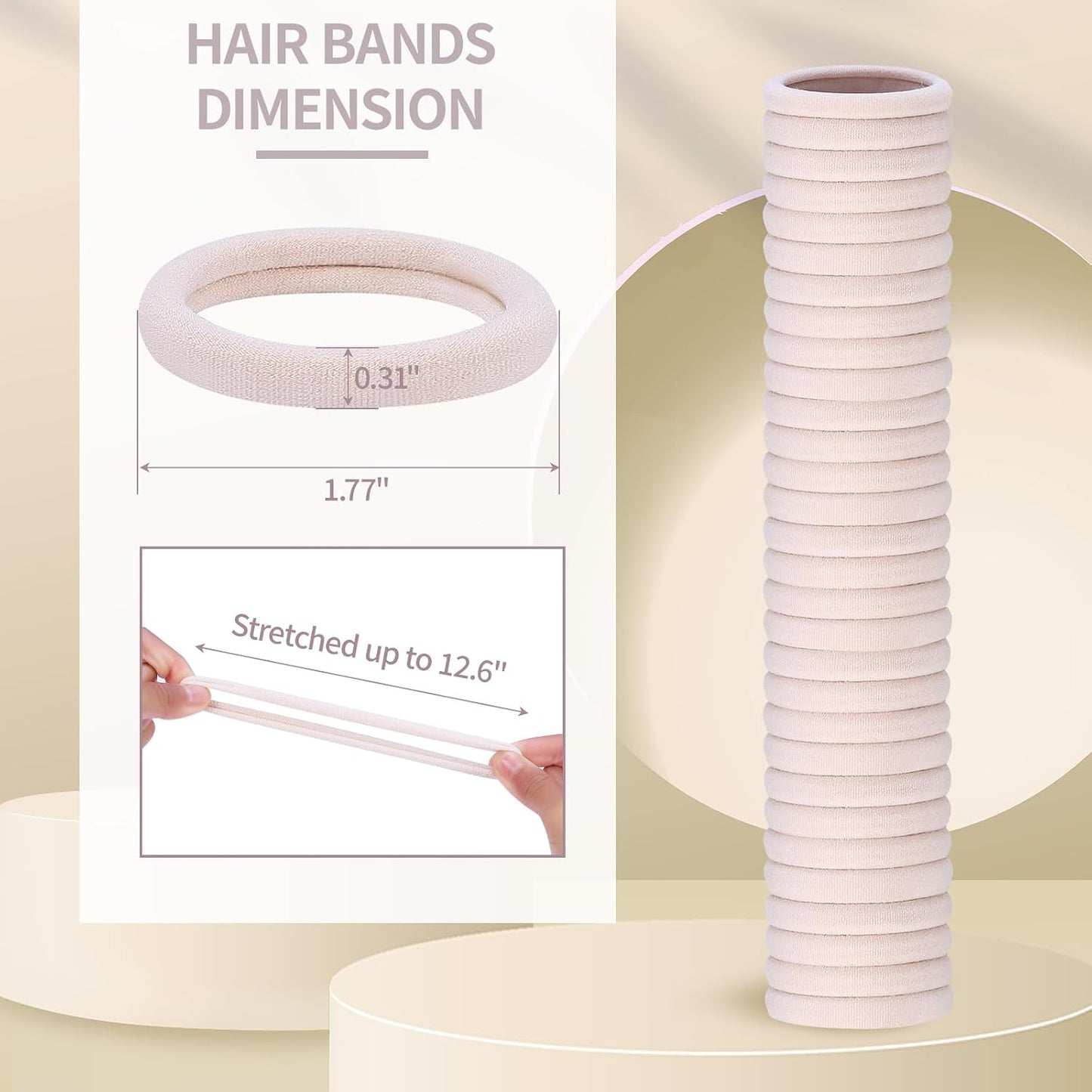 Seamless Elastic Hair Ties - 150 Pcs No Damage Ponytail Holders for Thick & Thin Hair | Soft Beige Bands
