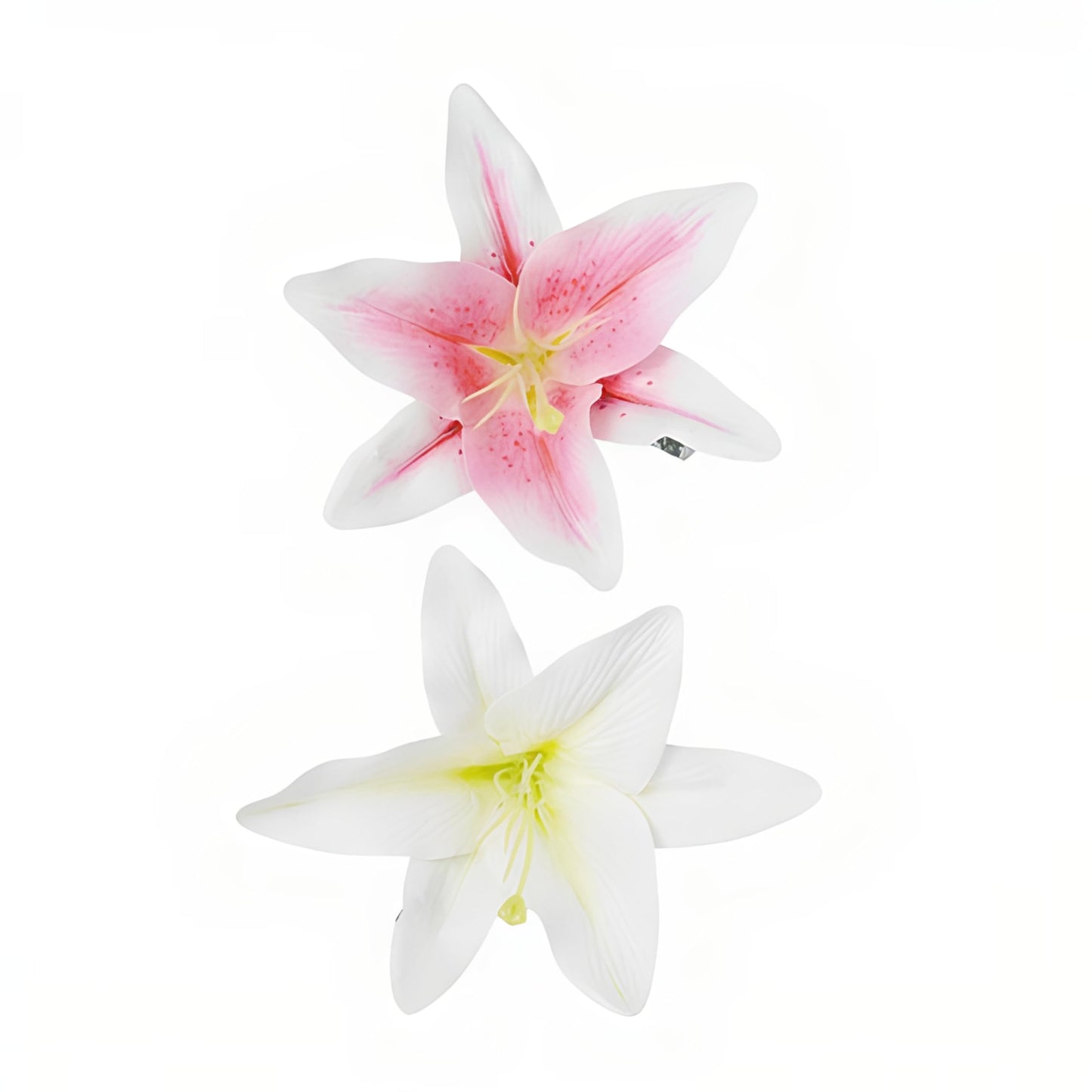 2 Packs Lily Flower Hair Clips for Women Faux Tropical Floral Clips Beach Accessories for Hawaii Holidays Luau Parties Wedding - Pink & White