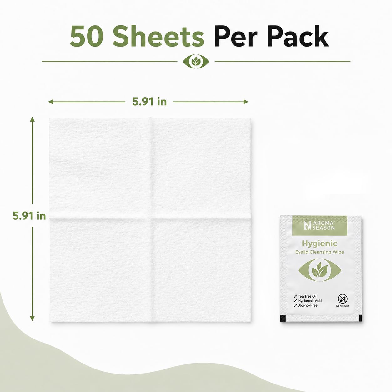 Aroma Season Eyelid Cleansing Wipes - Tea Tree Oil & Hyaluronic Acid, 50 Count | Alcohol-Free