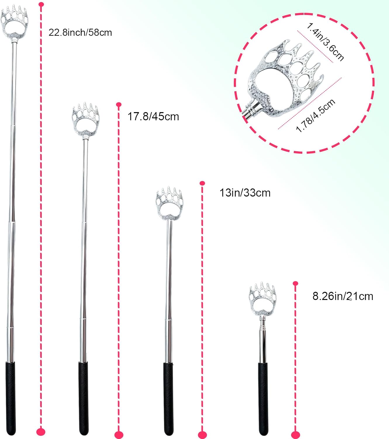 Extendable Metal Bear Claw Back Scratcher - 2 Pcs Set for Men & Women | Perfect Christmas Stocking Stuffers (Black)
