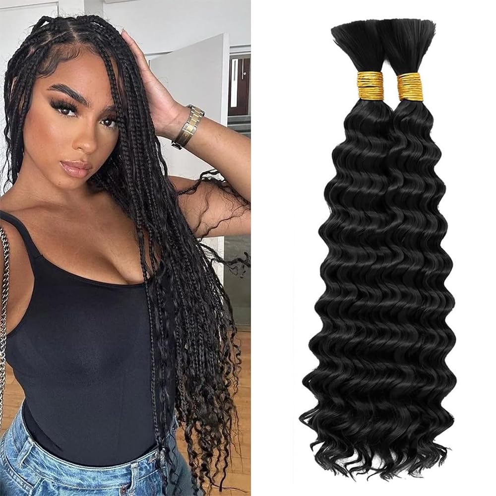 Human Braiding Hair for Boho Braids 26 26 Inch Deep Water Wave Bulk Human Boho Hair for Braiding No Weft Wet and Wavy Human Hair Extensions Natural Color