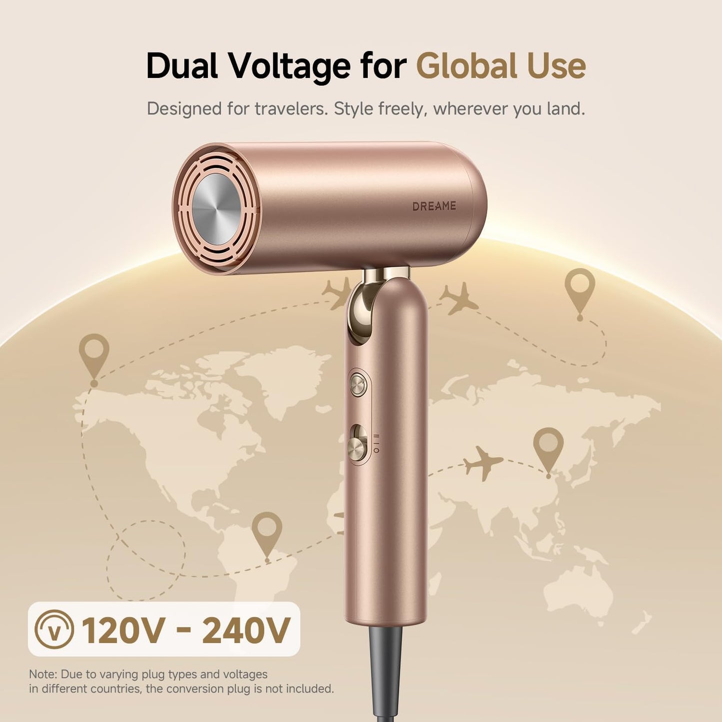 Dreame Pocket Pro Hair Dryer - Dual Voltage 1300W Ionic Travel Blow Dryer | Fast Drying, Lightweight, Low Noise