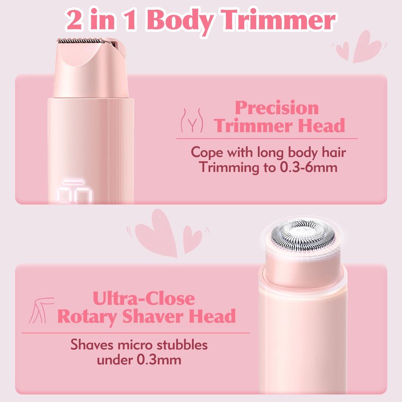Bikini Trimmer for Women, 2 in 1 Electric Razor for Women Body Underarm Pubic Hair, Rechargeable LED Display Electric Trimmer