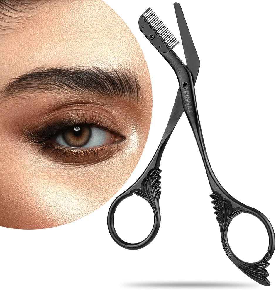 Eyebrow Trimmer Scissors with Comb - Professional Stainless Steel Eyebrow Grooming Tool | Dark Grey