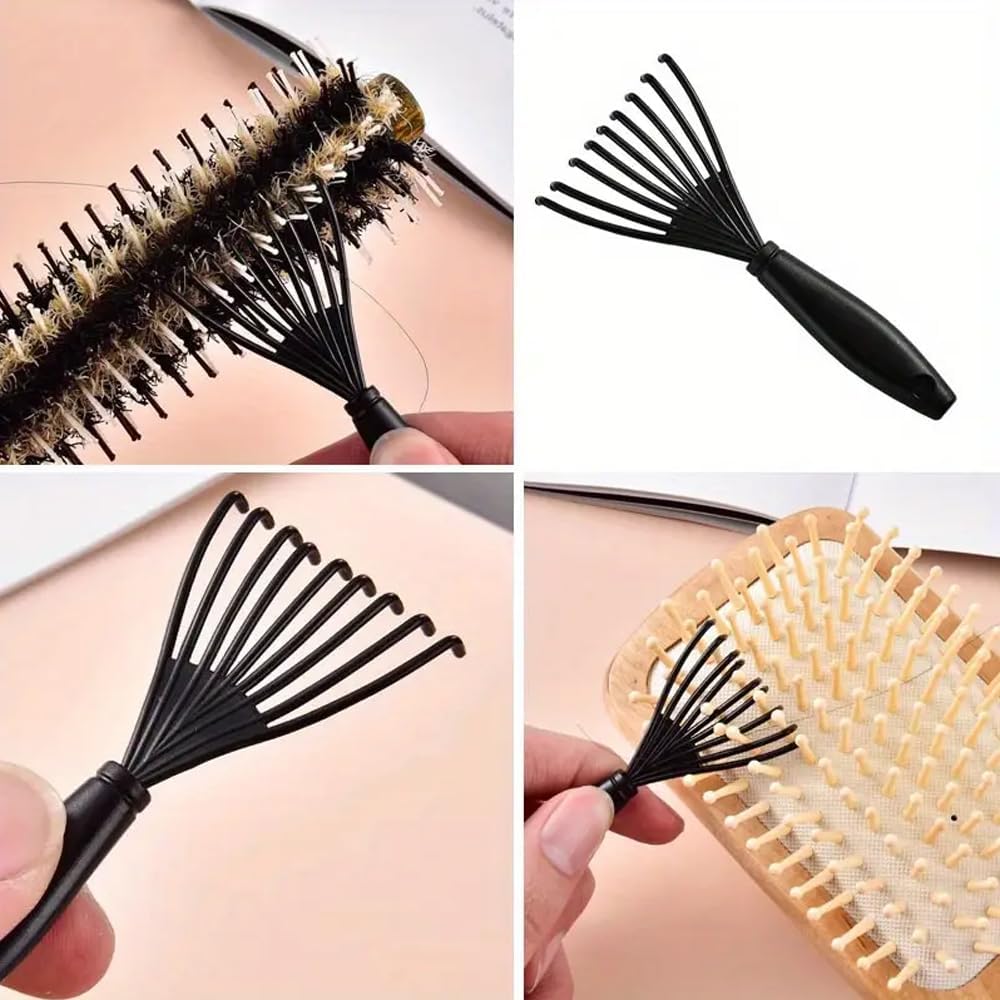 Detangling Hair Cleaner Brush Set - 6 Pcs Hairbrush Cleaning Tool for Normal Hair - Black & Purple
