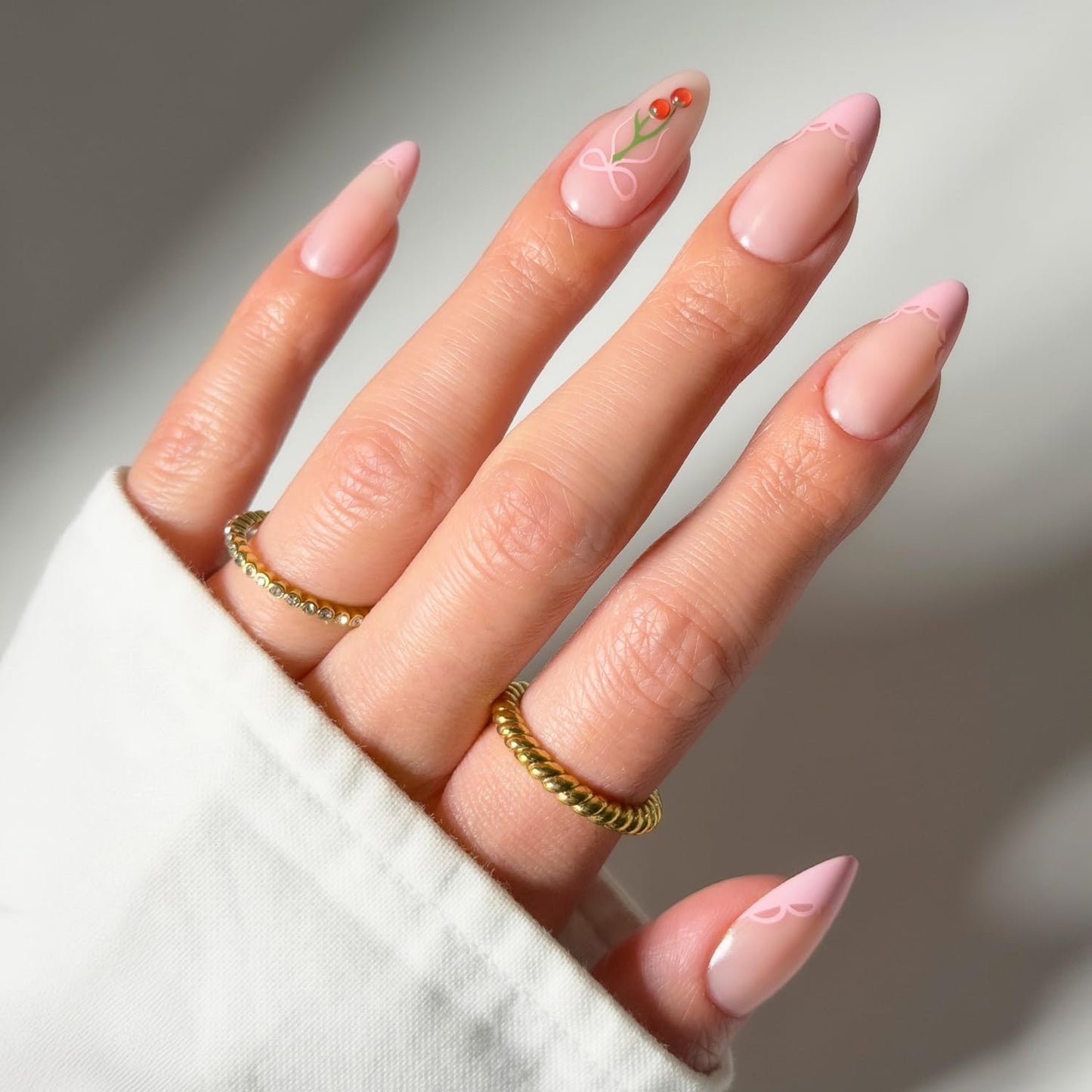 Glamnetic Press On Nails - Cherry Bomb Short Almond Fake Nails with Glossy Red French Tips | 30 Nail Kit with Glue in 15 Sizes