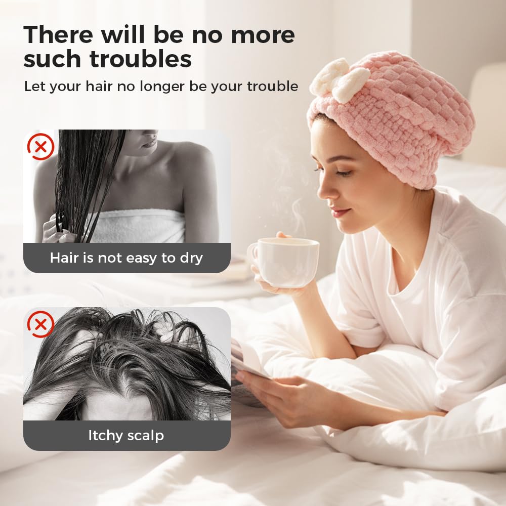 lulupureclean Absorbent Hair Towel Wrap for Wet Hair, 2026 New Cute Bow Design Microfiber Hairs Towel, Dry Quick Hairs Turban Wrap for Home and Travel, Soft and Lightweight Shower Caps Women (Grey)
