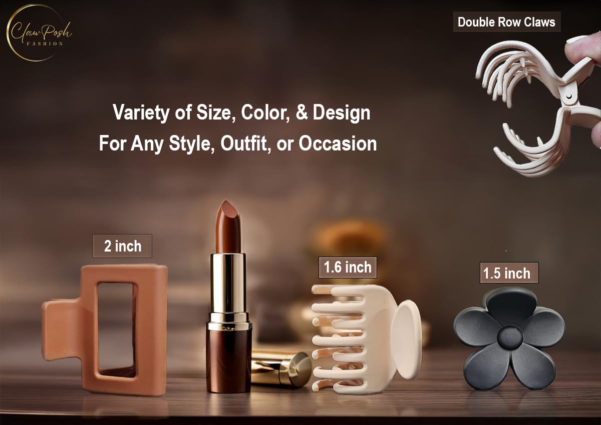 Small Hair Clips for Women - 12 Pack Mini Claw Clips for Thin & Short Hair | Neutral Matte Rectangle & Flower Designs (1.5–2 Inch)