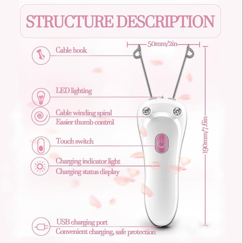 Ladies Facial Hair Remover Electric Women's Beauty Epilator, Cordless Electric Facial Threading Hair Removal for Women, Rechargeable Face Hair Remover Cotton Thread Epilator Body Hair Removal Device