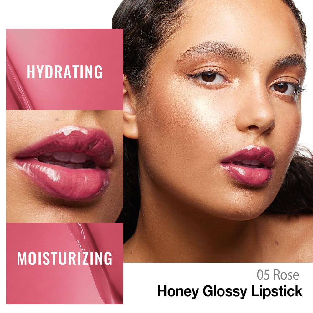 Rose Honey Lipstick - Moisturizing Tinted Lip Balm for Older Women | Hydrating & Nourishing Shine, 05 Rose