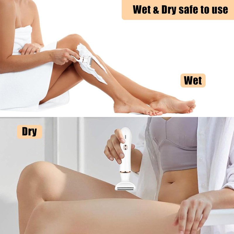 Electric Razor for Women, 4-in-1 Facial & Body Hair Trimmer with FACE, Nose, Eyebrow and Body Heads, USB-C Rechargeable, Wet/Dry Detachable Heads, Portable Grooming Set（White）