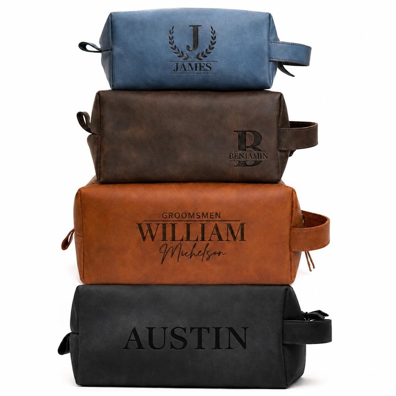 GiftShopie Personalized Handmade Genuine Leather Toiletry Bag | Custom Engraved Shaving Dopp Kit with Name, Initial | Travel Pouch for Men, Him, Husband, Dad, Boyfriend | Gift Idea for Groomsmen