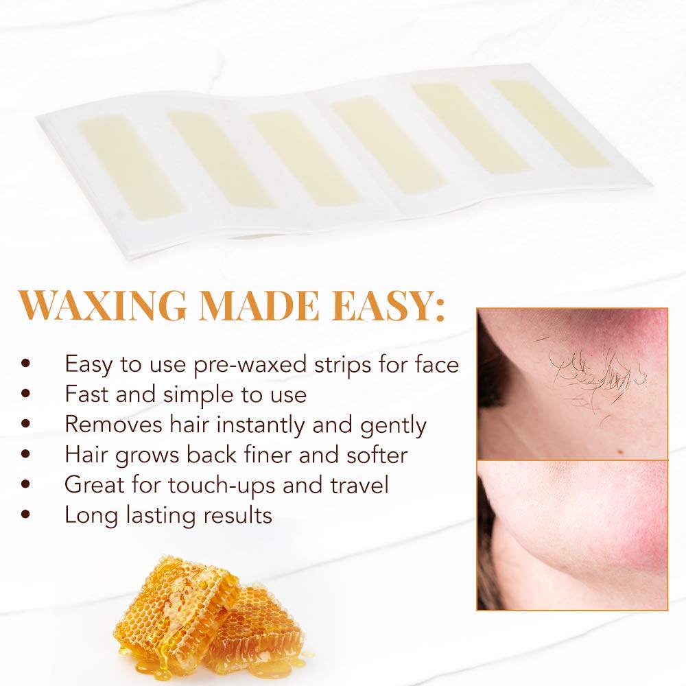 Gigi Wax Strips for Hair Removal – 12 Facial Wax Strips for Women with Post Epilation Lotion, At Home Waxing Kit