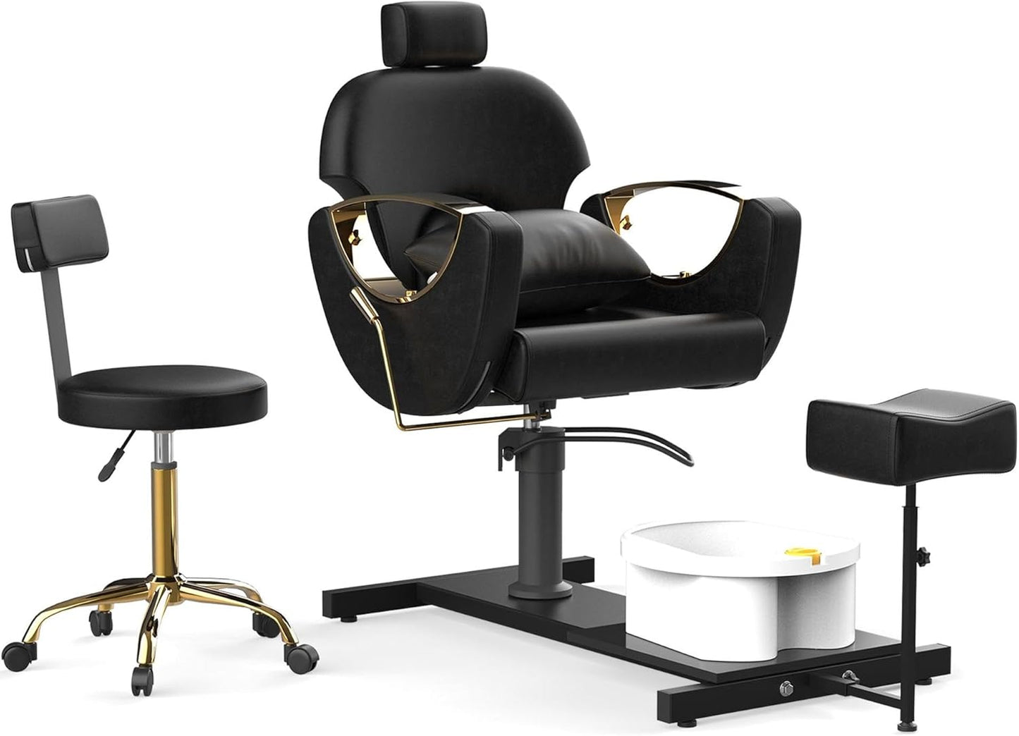 Hydraulic Pedicure Chair - Height Adjustable, 360° Swivel Foot Spa with Massage Bath | Black with Pillow