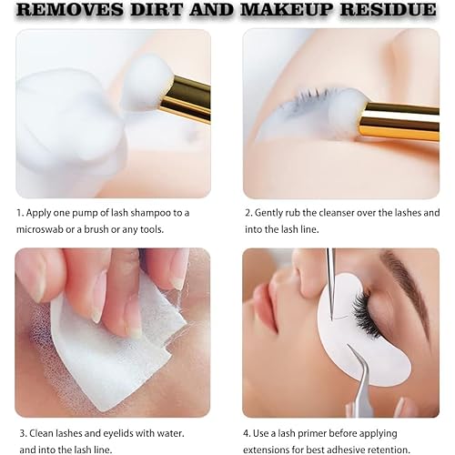 Eyelash Extension Shampoo 60 ml + Brush - Eyelid Foaming Cleanser - Sensitive Paraben & Sulfate Free - Eyelash Wash and Lash Bath for Extensions - Salon Use and Home Care