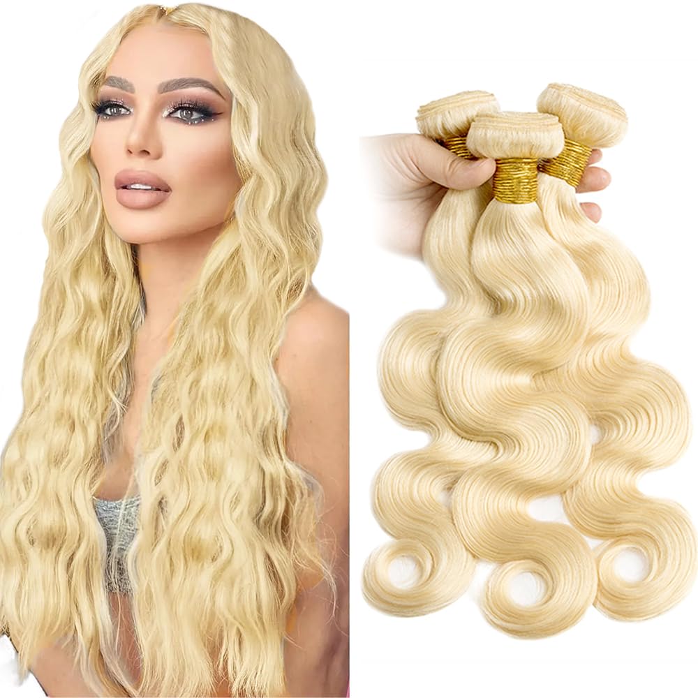 Blonde Bundles Human Hair 613 Body Wave Bundles 12 14 16 inch 150g Double Weft Soft Real 613 Blonde 3 Bundle Human Hair Extensions
