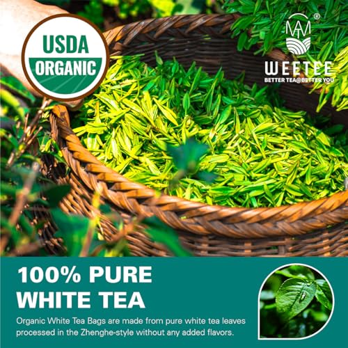 WT WEETEE Organic White Tea Bags - 100ct Low Caffeine & Antioxidants
