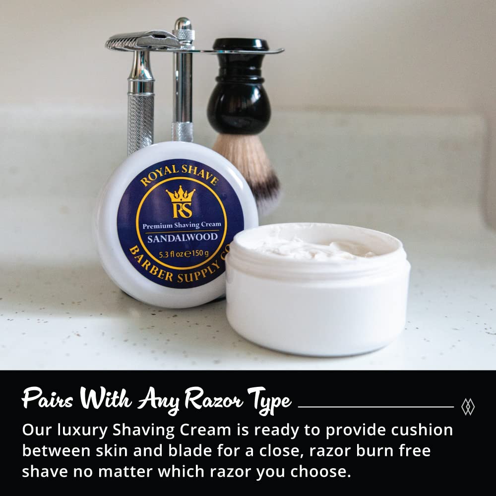 Premium Sandalwood Shaving Cream by Royal Shave, 5.3 fl oz (Made in UK) WHITE JAR