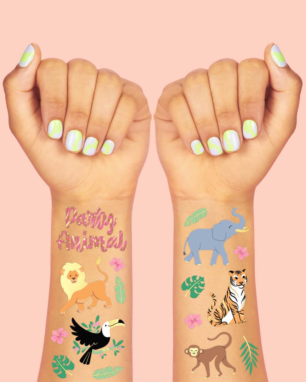 Jungle Temporary Tattoos - 36 Wild Animal Designs for Birthday Parties & Baby Showers | Elephant, Giraffe, Tiger