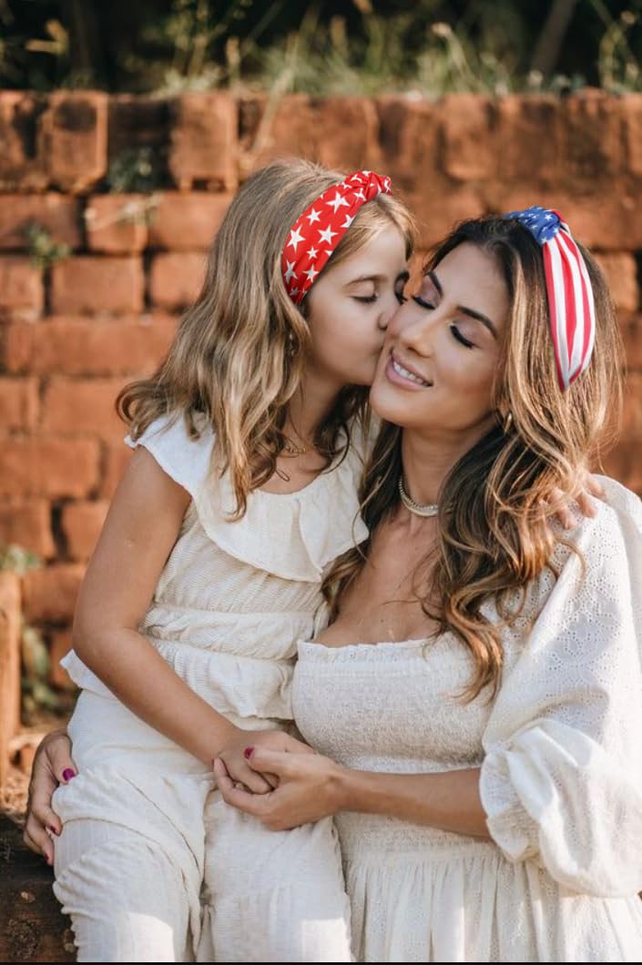 Huachi American Flag Headbands for Women Knotted 4th of July Headband Accessories for Women Patriotic USA Hair Band Top Knot Hair Hoops Girls Independence Day Red White and Blue Head Bands