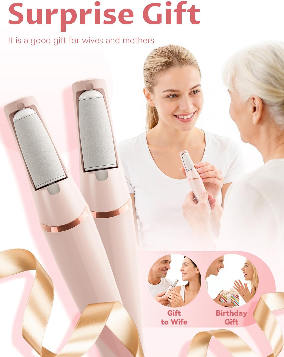 Electric Callus Remover - Upgraded 3rd Generation Foot File with 2 Speeds for Dry, Cracked Skin | Pink