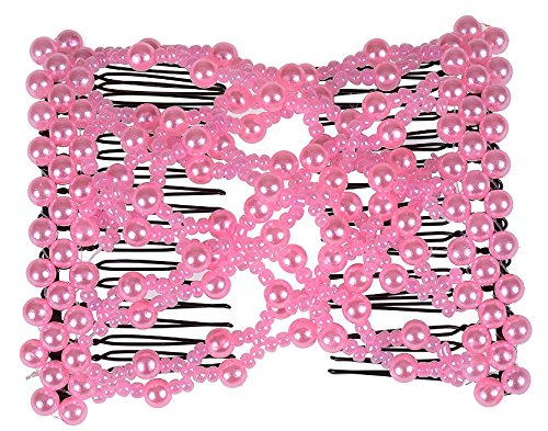 Lovef 5pcs Crystal Beaded Bow Magic Hair Comb Elastic Double Easy