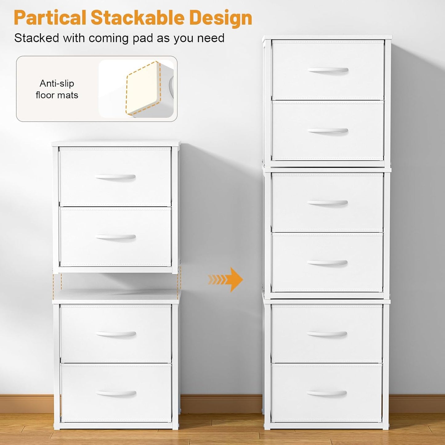 Stackable Storage Drawers - White Closet Organizer with Wooden Top & Metal Frame | Versatile Dresser for Bedroom & Living Room