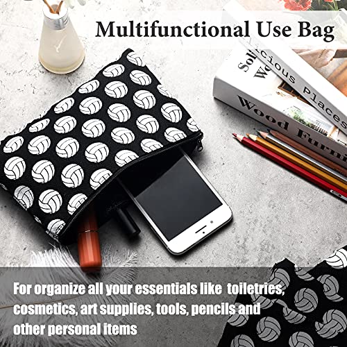 Saintrygo 12-Pack Volleyball Makeup Bags with Words – Black Travel Organizer Cases for Women & Teams