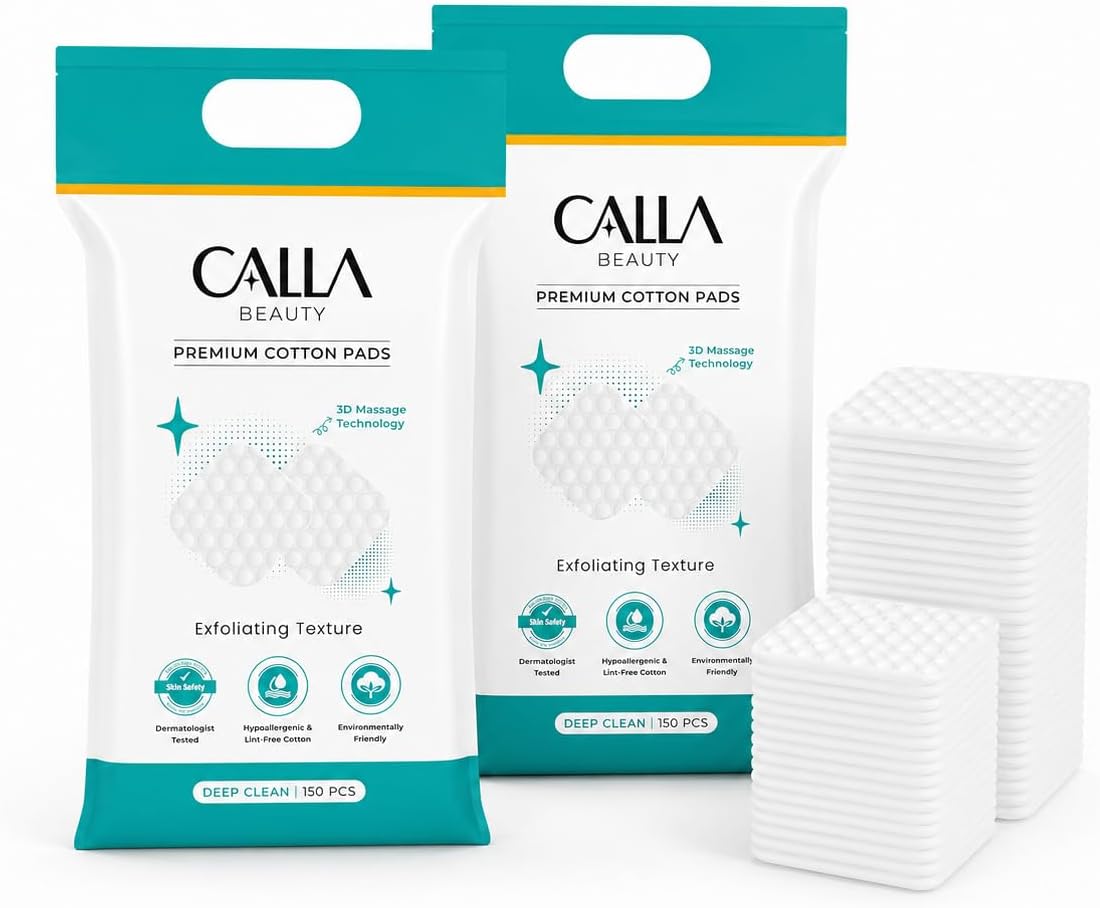 Deep Clean Cotton Pads - Textured Woven Makeup Remover Rounds | Thick & Tear-Resistant, 300 Count (Pack of 2)